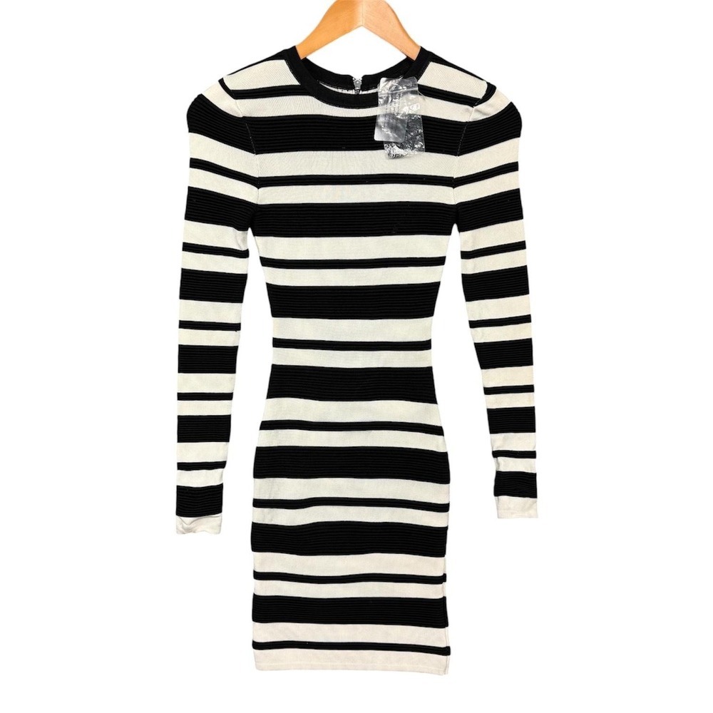 Torn By Ronny Kobo Dress Womens XS Black White Stripe Bodycon Sweater Mini